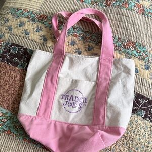 Trader Joe's Pink and White Mini Tote Bag